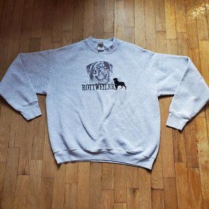 Vintage 90's Gray Rottweiler Dog Embroidered Crew Neck Sweatshirt Size XL